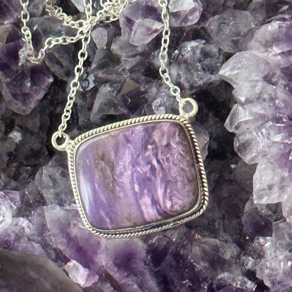 Charoite southwestern sterling silver necklace - Picture 3 of 8